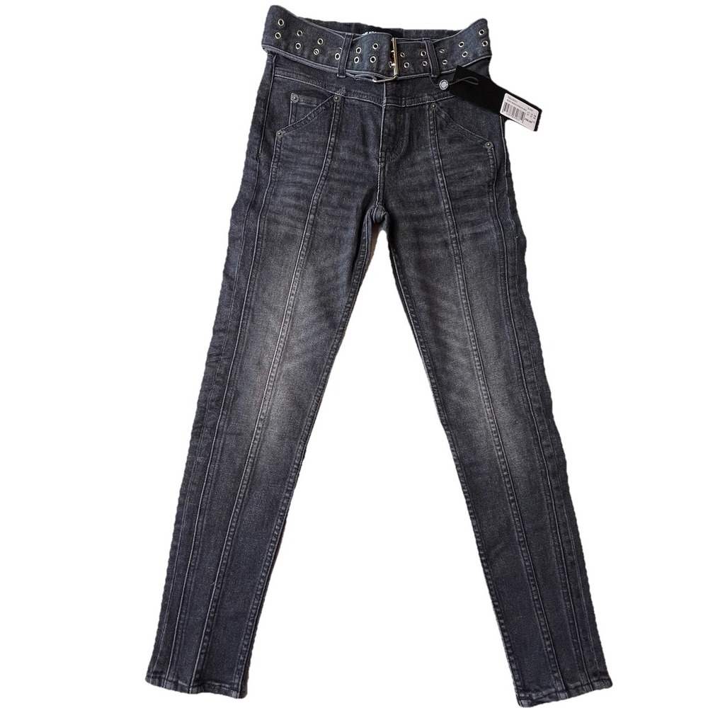 The Kooples Black Denim Jeans Midrise Grommet Belt Slim MSRP $258 Sz 24S NWT